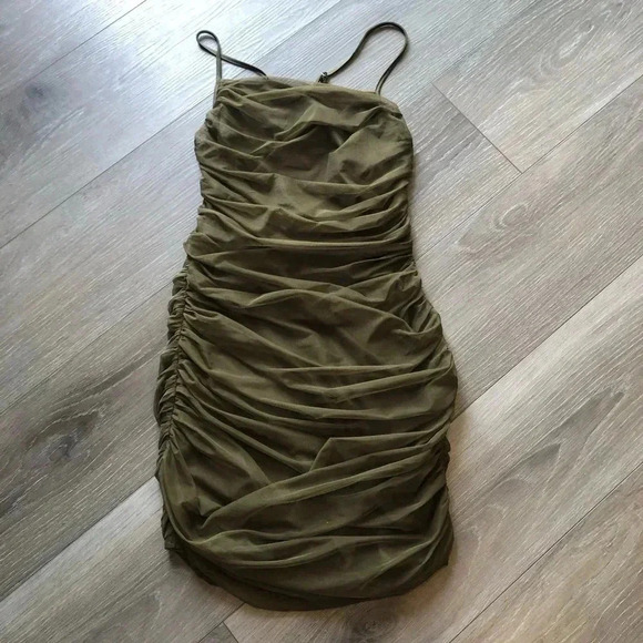 MISSGUIDED Mesh Ruched Dress Open Back Dress Dark Green Size 10 - Picture 4 of 10
